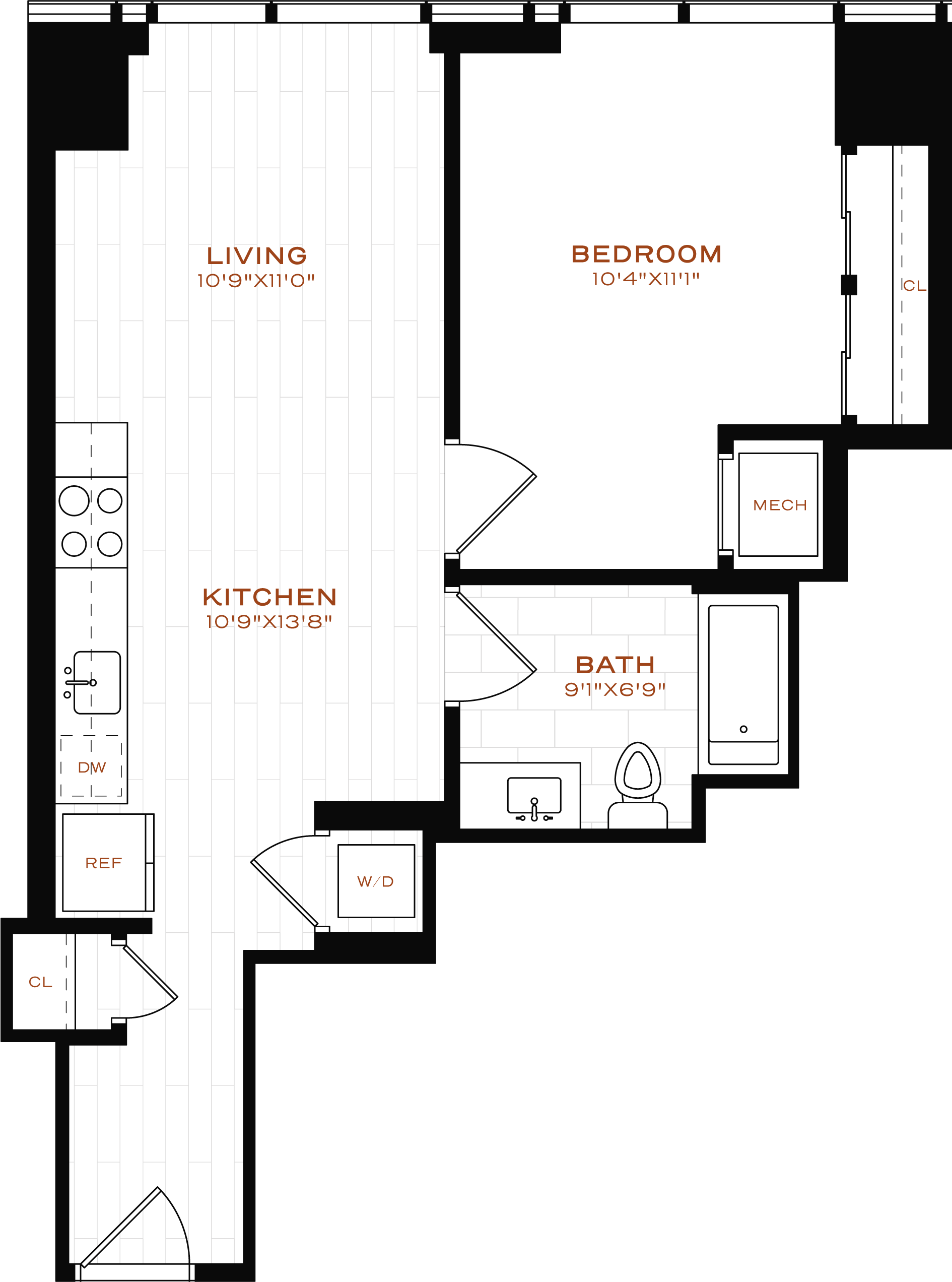 Rendering of the 1 Bed-1 Bath-LT-07 Floor Plan